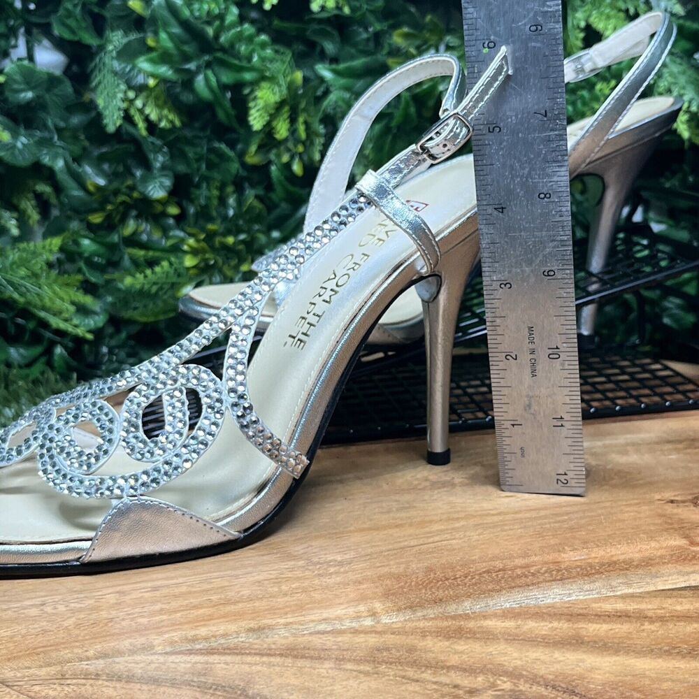 E! Live‎ From The Red Carpet Heels Women’s 8.5 Silver Dress Bridal Sandals 1662 - Picture 16 of 16